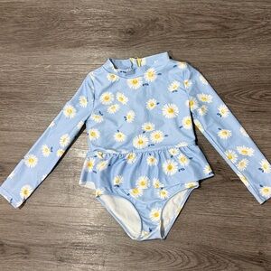Carter's Light Blue Daisy Print Long Sleeve Swim One-Piece